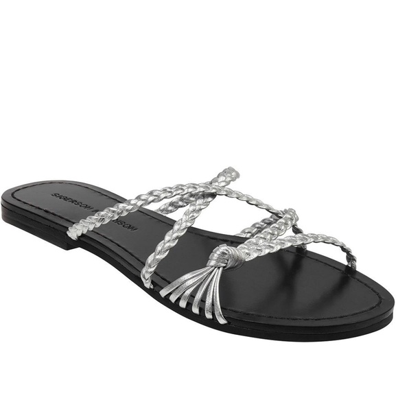 Sigerson Morrison Brock Silver Leather Flat Sandal Women’s Open Toe Mule Shoe 37 - Picture 1 of 6